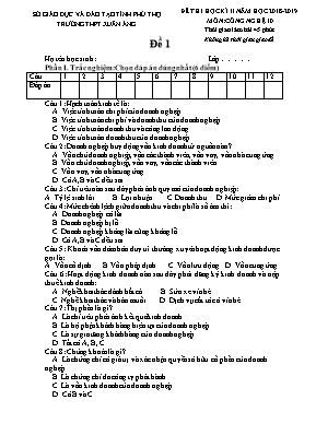 Bộ đề thi học kỳ II môn Công nghệ Lớp 10 - Năm học 2018-2019 - Trường THPT Xuân Áng